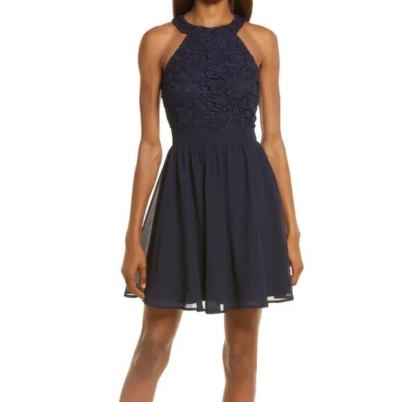 Lulu's dress navy blue Lovers Game lace fit & flare M - Picture 1 of 6